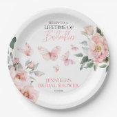 Vlinders Bloem Roze Blush Bruiloft Feest Papieren Bordje (Voorkant)