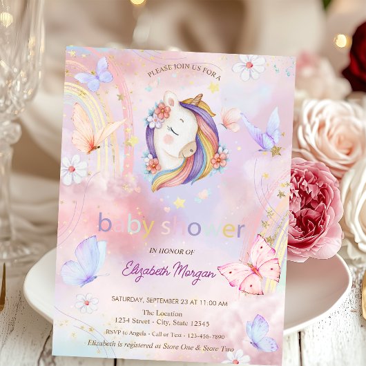 Vlinders Bloem Unicorn Baby Shower Kaart