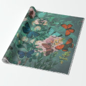 Vlinders & Bloemen Blauw Cadeaupapier (Uitgerold)