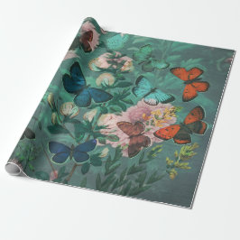  Vlinders & Bloemen Blauw Cadeaupapier