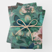  Vlinders & Bloemen Blauw Inpakpapier Vel (In situ)