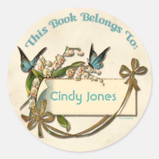 Vlinders Bloemen Bookplate Sticker (Voorkant)