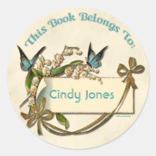 Vlinders Bloemen Bookplate Sticker