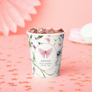 Vlinders Bloemen Bruiloftsfeest Papieren Bekers