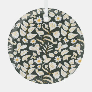 Vlinders & Bloemen: Doodle zomer patroon. Glas Ornament