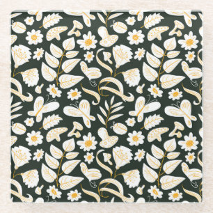 Vlinders & Bloemen: Doodle zomer patroon. Glazen Onderzetter