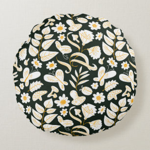 Vlinders & Bloemen: Doodle zomer patroon. Rond Kussen