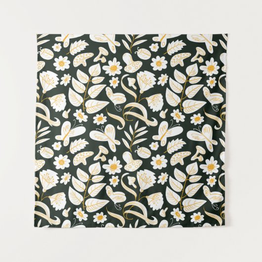 Vlinders & Bloemen: Doodle zomer patroon. Wandkleed (Voorkant)