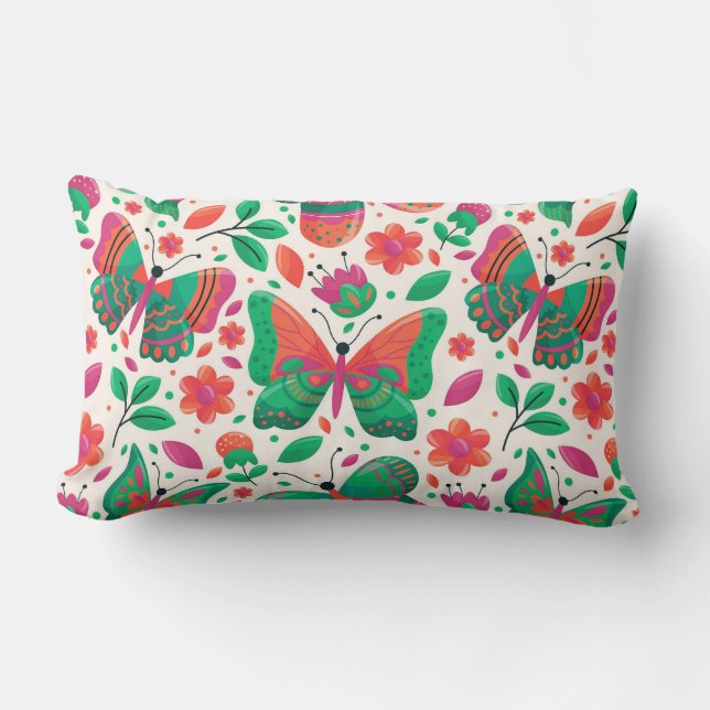 Vlinders, Bloemen en Bladeren Kussen (Voorkant)