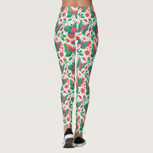 Vlinders, bloemen en bladeren leggings (Achterkant)