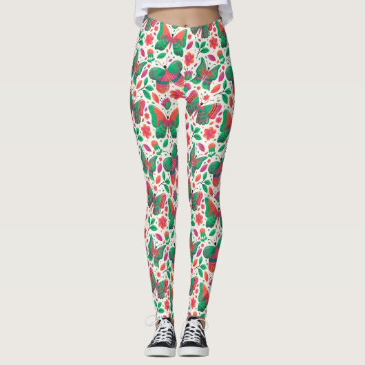 Vlinders, bloemen en bladeren leggings (Voorkant)