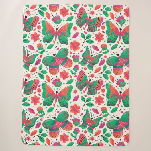 Vlinders, Bloemen en Bladeren Sherpa Deken (Voorkant)