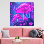 Vlinders, bloemen en paddenstoelen- canvas afdruk (Insitu (Woonkamer))