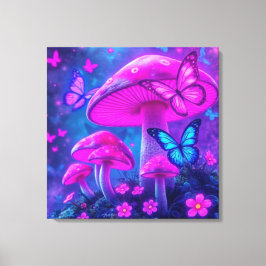 Vlinders, bloemen en paddenstoelen- canvas afdruk