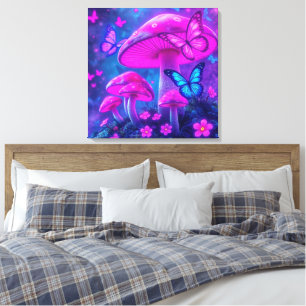 Vlinders, Bloemen en Paddenstoelen- Canvas Afdruk
