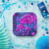 Vlinders, bloemen en paddenstoelen- papieren bordje (Feest)