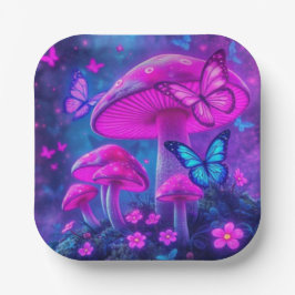 Vlinders, bloemen en paddenstoelen- papieren bordje