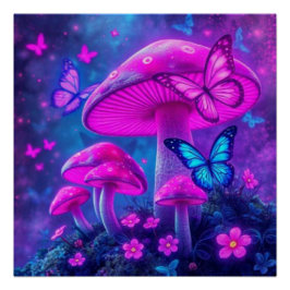 Vlinders, bloemen en paddenstoelen- perfect poster