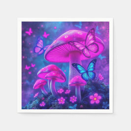 Vlinders, bloemen en paddenstoelen- servet