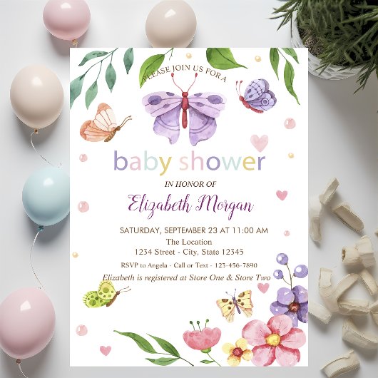 Vlinders Bloemen Gestippelde Shower Uitnodiging