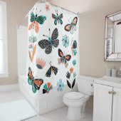 Vlinders Bloemen: Hand getrokken Collectie Douchegordijn (In situ)