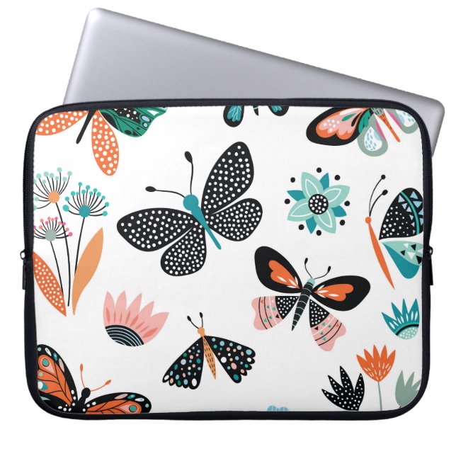 Vlinders Bloemen: Hand getrokken Collectie Laptop Sleeve (Voorkant)