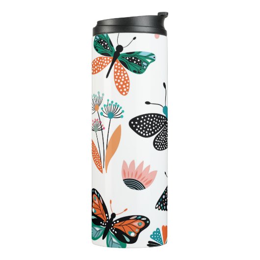 Vlinders Bloemen: Hand getrokken Collectie Thermosbeker (Gedraaid links)