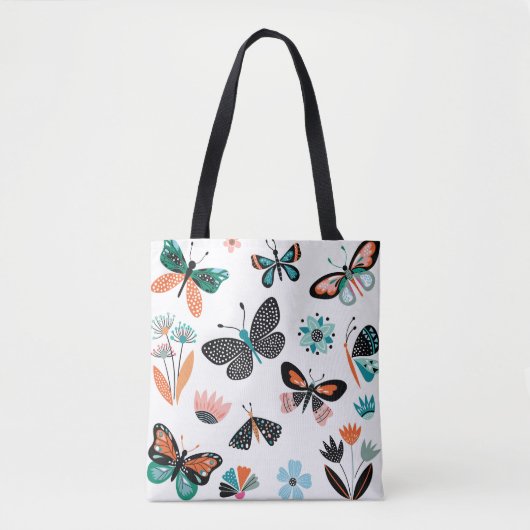 Vlinders Bloemen: Hand getrokken Collectie Tote Bag (Voorkant)