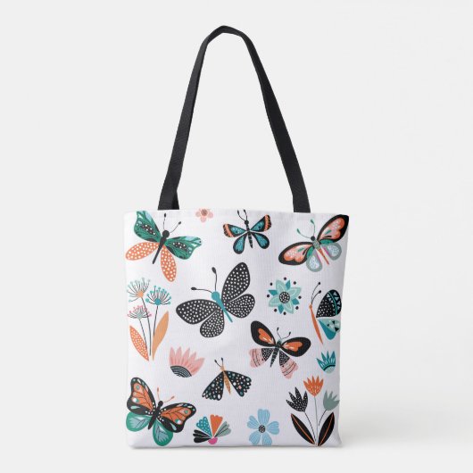 Vlinders Bloemen: Hand getrokken Collectie Tote Bag (Achterkant)