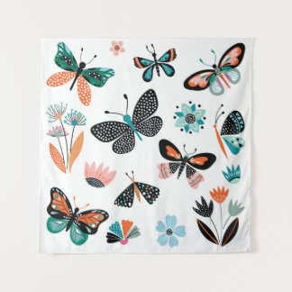 Vlinders Bloemen: Hand getrokken Collectie Wandkleed
