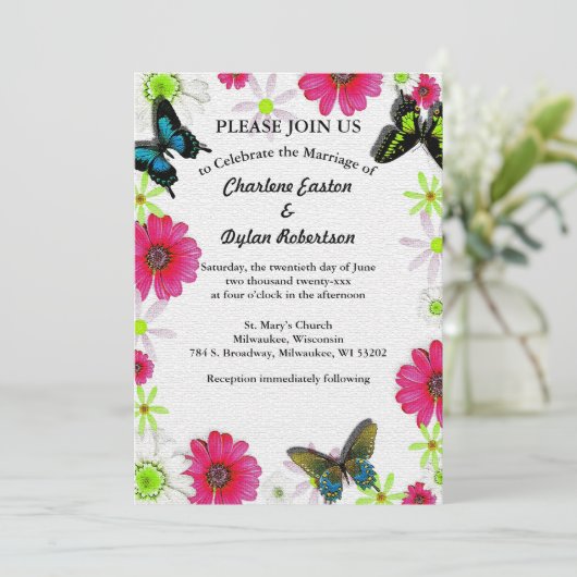 Vlinders & Bloemen in Mozaïek Voeg Echtpaarfoto To Kaart (Staand voorkant)