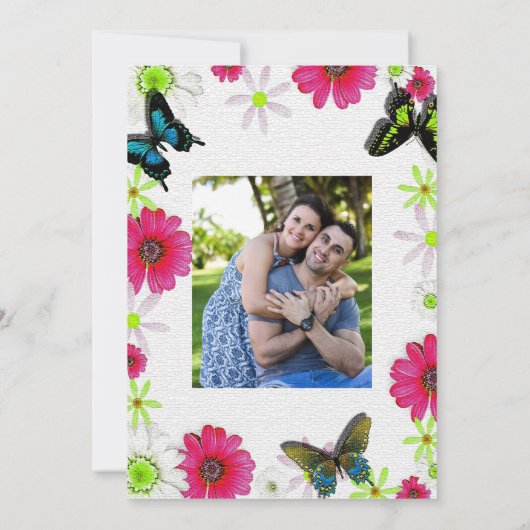 Vlinders & Bloemen in Mozaïek Voeg Echtpaarfoto To Kaart (Achterkant)