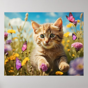 *~* Vlinders Bloemen Kat 5:4 Kitten Cat AP68 Poster