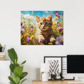 *~* Vlinders Bloemen Kat 5:4 Kitten Cat AP68 Poster (Thuiskantoor)