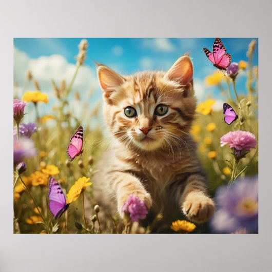 *~* Vlinders Bloemen Kitten 5:4  Katje Kat AP68 Poster (Voorkant)