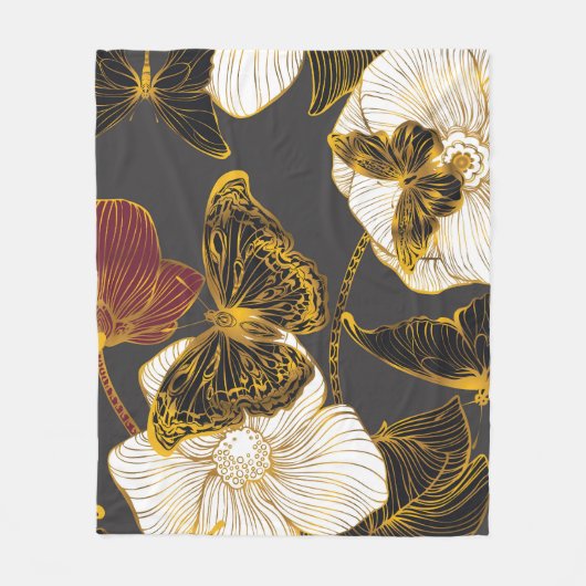 Vlinders & Bloemen: Lente Boho Patroon Fleece Deken (Voorkant)