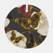 Vlinders & Bloemen: Lente Boho Patroon Glas Ornament (Achterkant)