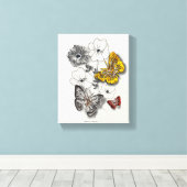 Vlinders Bloemen Rood Goud Grijs Minimalistische S Canvas Afdruk (Insitu (Houten vloer))