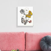 Vlinders Bloemen Rood Goud Grijs Minimalistische S Canvas Afdruk (Insitu (Woonkamer))