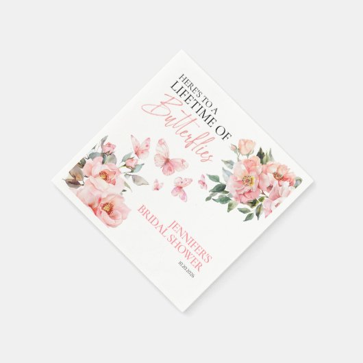 Vlinders Bloemen Roze Blush Vrijgezellenfeest Servet (Hoek)