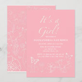 Vlinders & Bloemen Roze Witte Meisje Baby Shower Kaart (Voorkant / Achterkant)