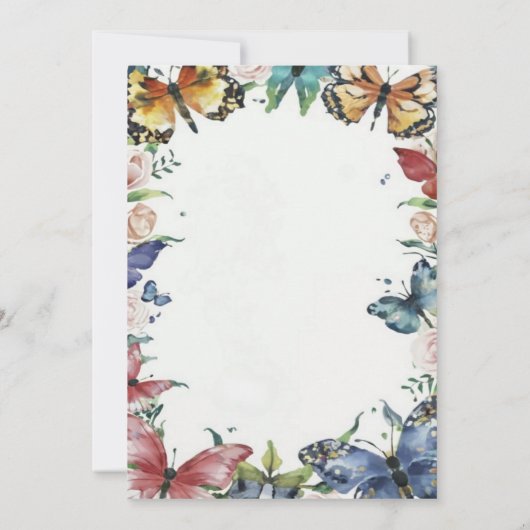 Vlinders & Bloemen Verjaardagsfeestuitnodiging Kaart (Achterkant)