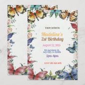 Vlinders & Bloemen Verjaardagsfeestuitnodiging Kaart (Voorkant / Achterkant)
