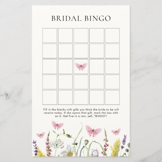 Vlinders Bloemen Vrijgezellenfeest Bruids Bingo (Voorkant)