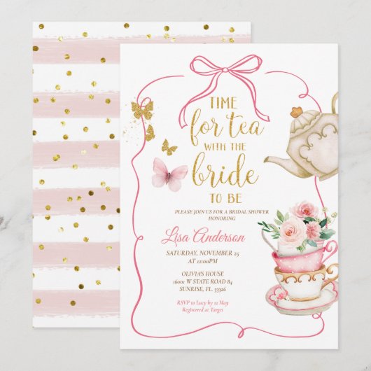 Vlinders Bloemen Vrijgezellenfeest Tea Party Kaart (Voorkant / Achterkant)