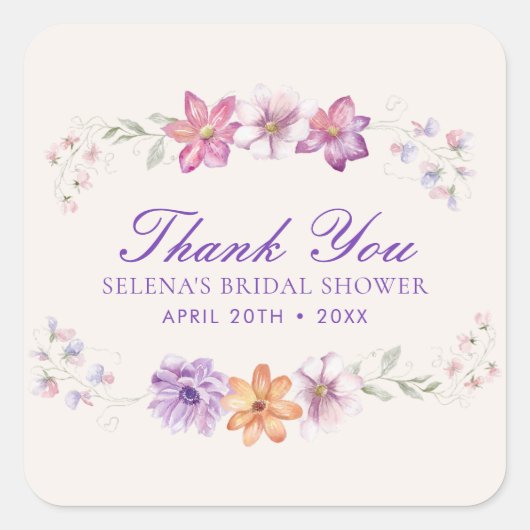  Vlinders Bloemen Vrijgezellenfeest Vierkante Sticker (Voorkant)