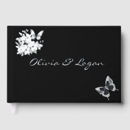 Vlinders & Bloemen Zilver Folie Zwart Trouwen Gastenboek