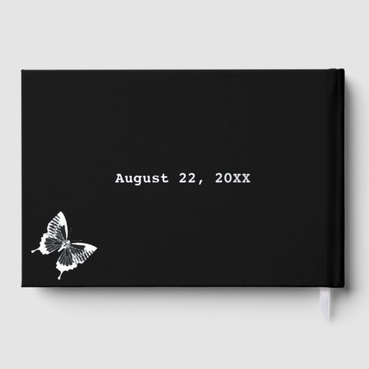 Vlinders & Bloemen Zilver Folie Zwart Trouwen Gastenboek (Achterkant)