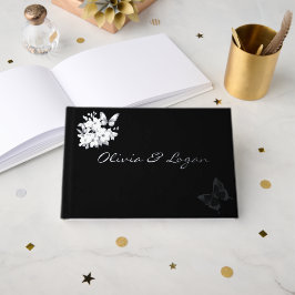 Vlinders & Bloemen Zilver Folie Zwart Trouwen Gastenboek