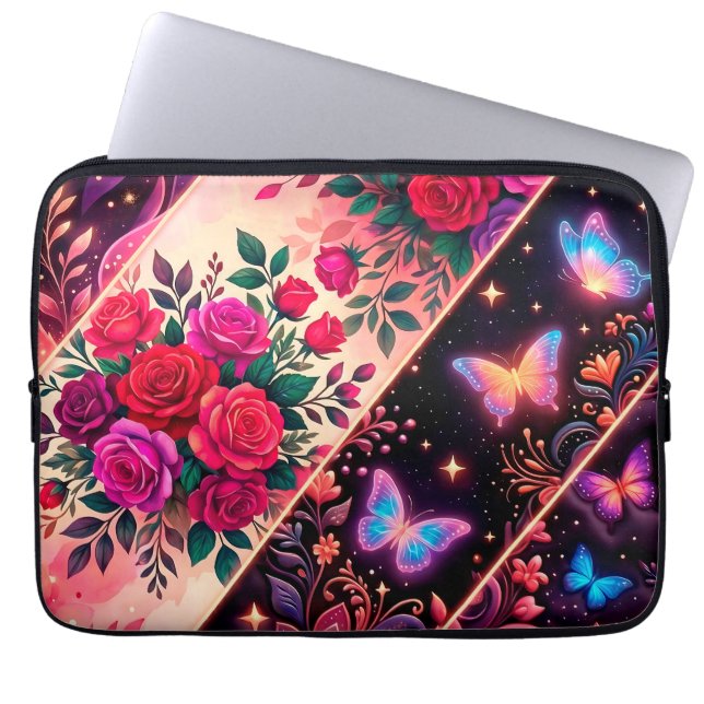 Vlinders, Bloemendromen & Gouden Elegantie Laptop Sleeve (Voorkant)